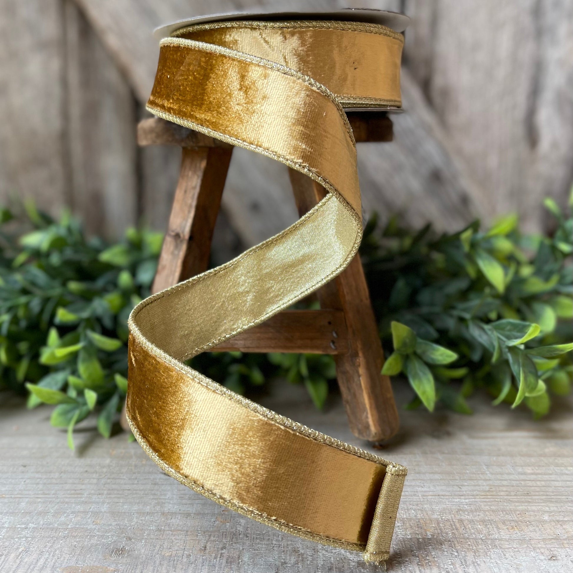 1.5" Gold velvet Ribbon, Farrisilk ribbon, Gold ribbon