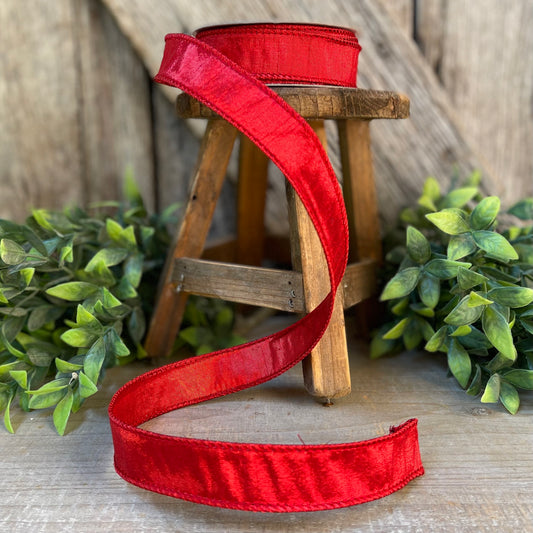 1" Red Luster Ribbon, wired Ribbon