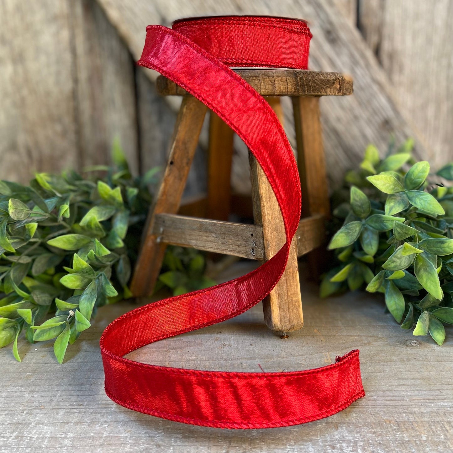 1" Red Luster Ribbon, wired Ribbon