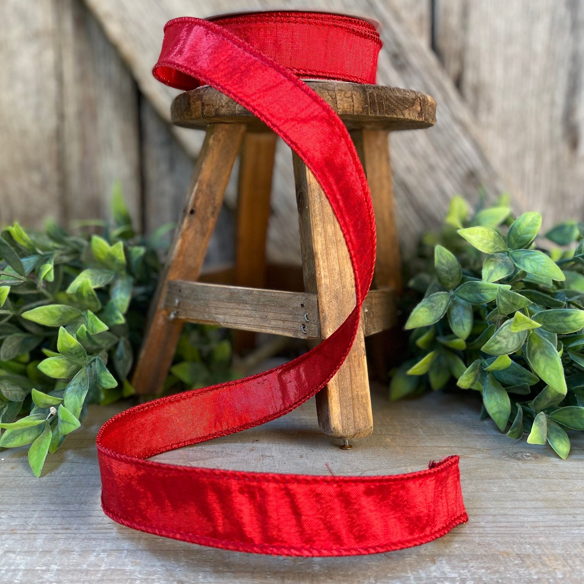 1" Red Luster Ribbon, wired Ribbon