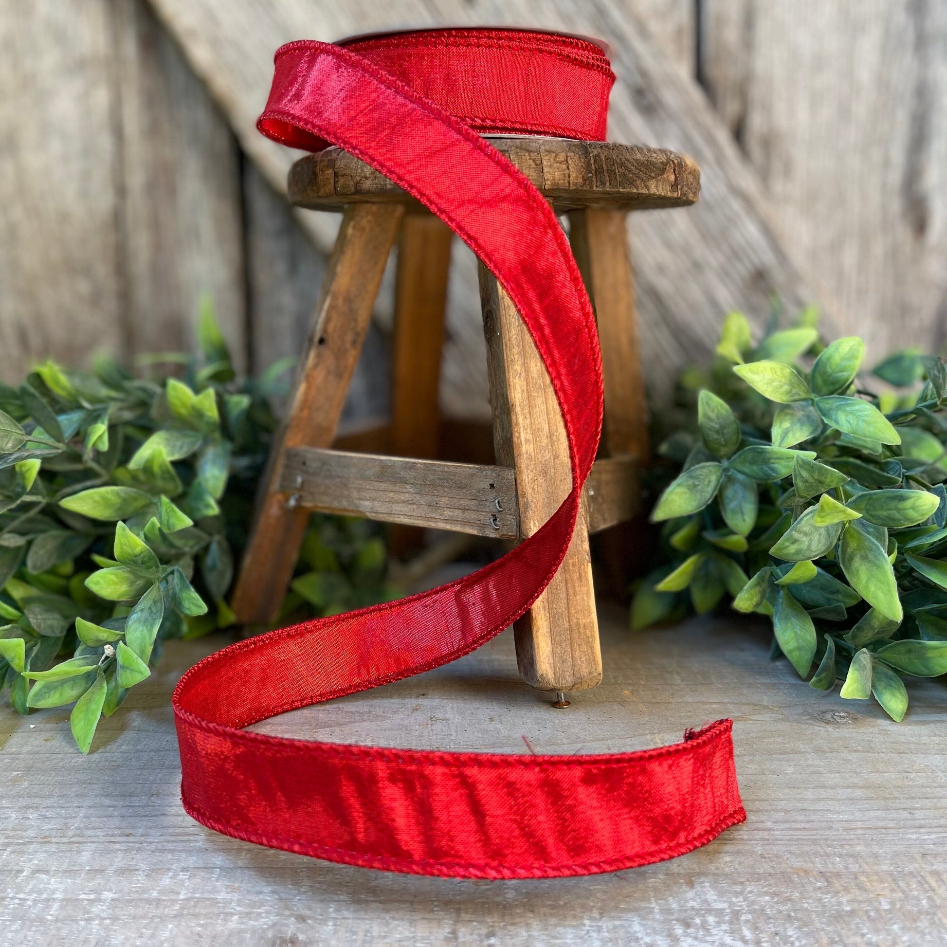 1" Red Luster Ribbon, wired Ribbon