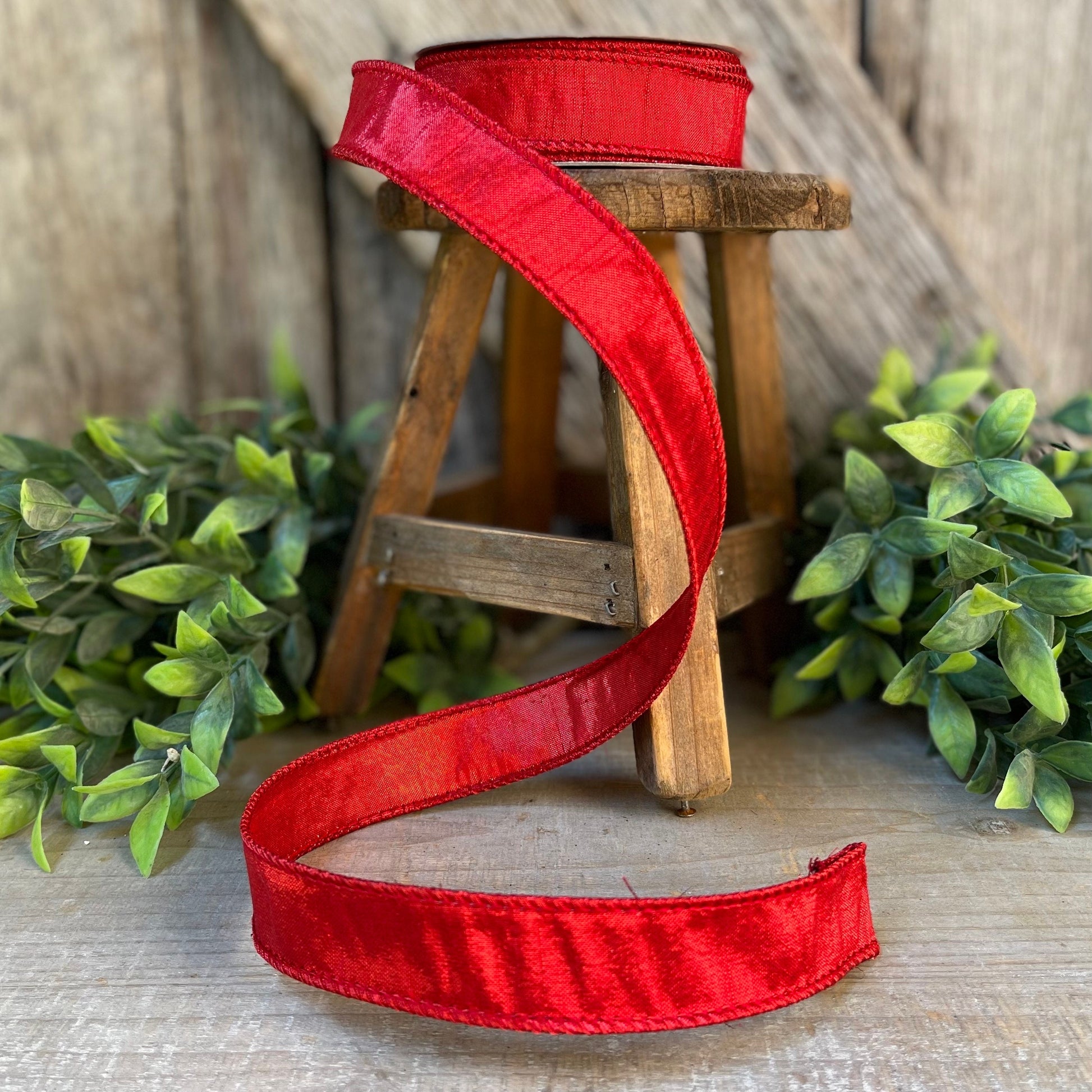 1" Red Luster Ribbon, wired Ribbon