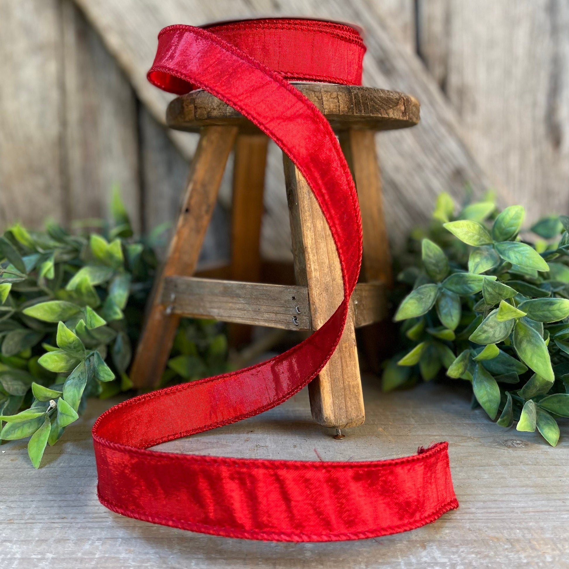 1" Red Luster Ribbon, wired Ribbon