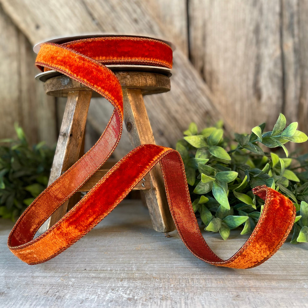 1" Cinnamon Velvet Ribbon, Farrisilk ribbon, fall velvet