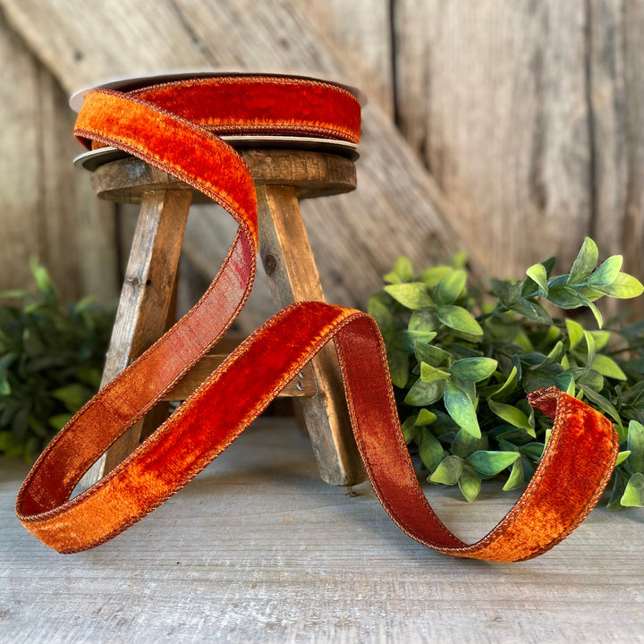 1" Cinnamon Velvet Ribbon, Farrisilk ribbon, fall velvet