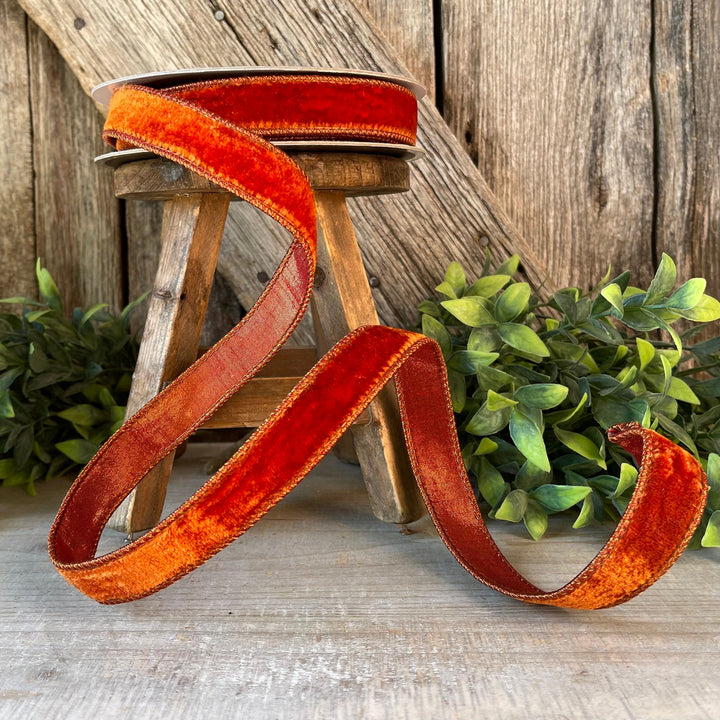 1" Cinnamon Velvet Ribbon, Farrisilk ribbon, fall velvet