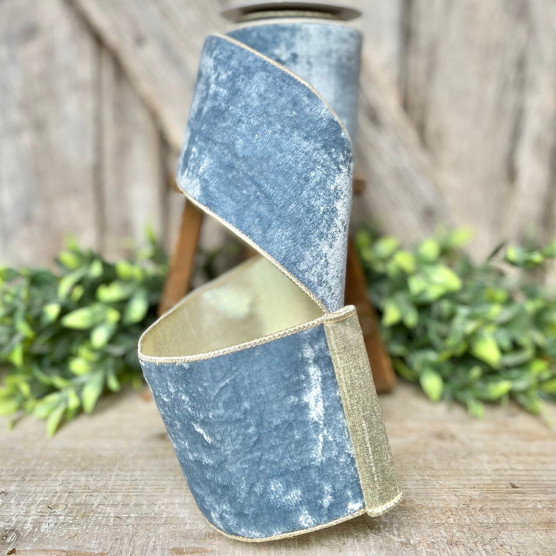 4" French Blue Velvet, Light Blue Velvet Ribbon, Wired Ribbon