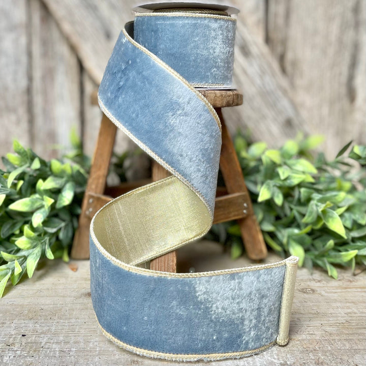 2.5" French Blue Velvet, Light Blue Velvet Ribbon, Wired Ribbon