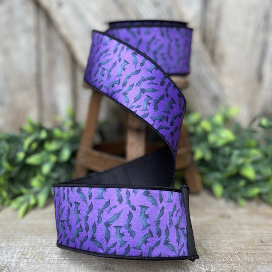 2.5" Purple Bats Wired Ribbon by Farrisilk, Halloween Ribbon
