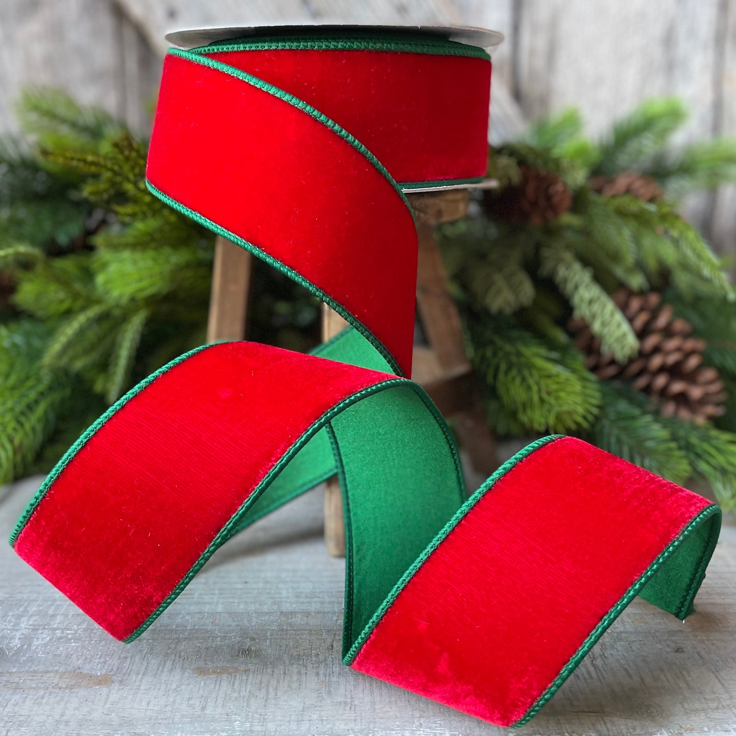 2.5" Red Emerald Velvet, Farrisilk Ribbon, 2 Tone Velvet