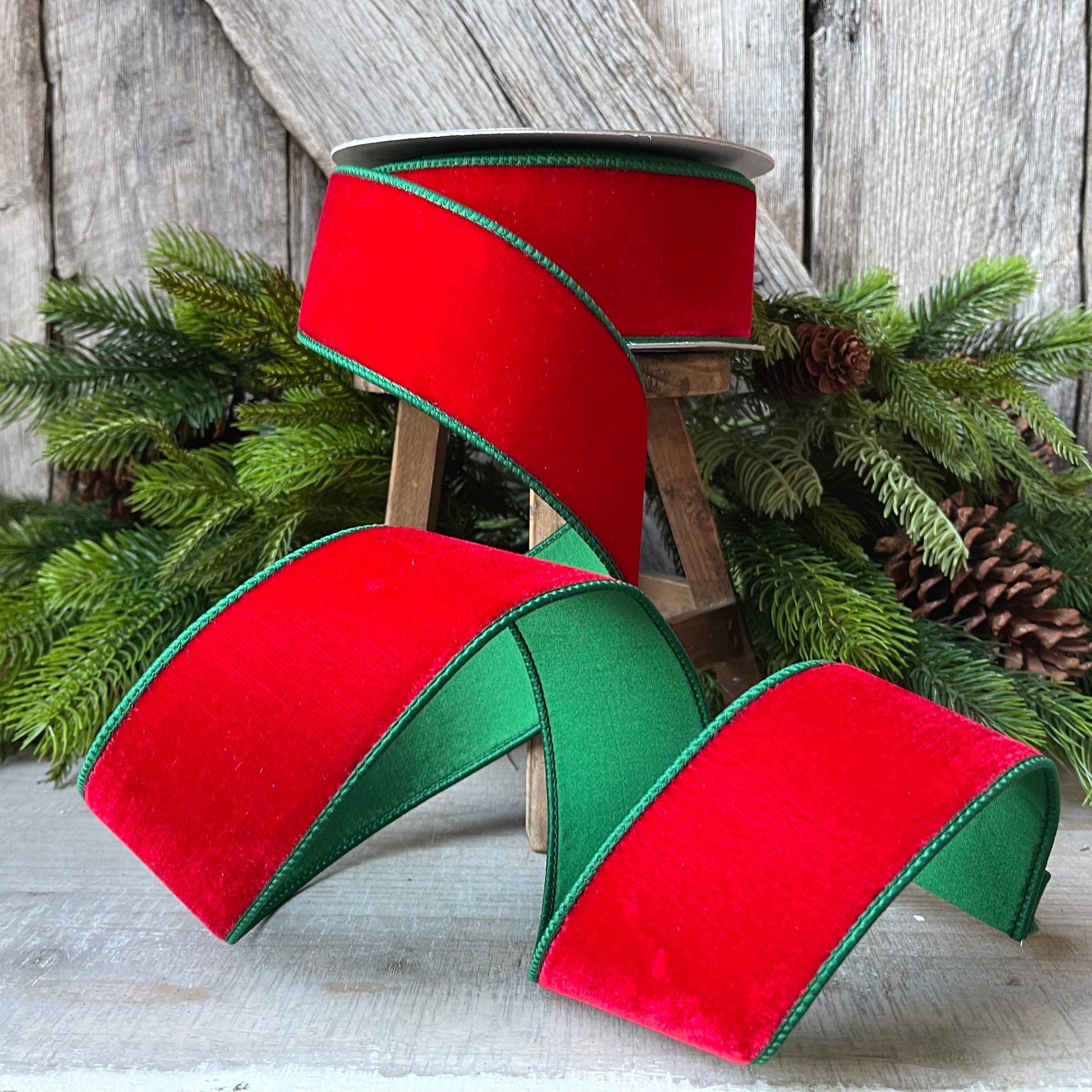 2.5" Red Emerald Velvet, Farrisilk Ribbon, 2 Tone Velvet