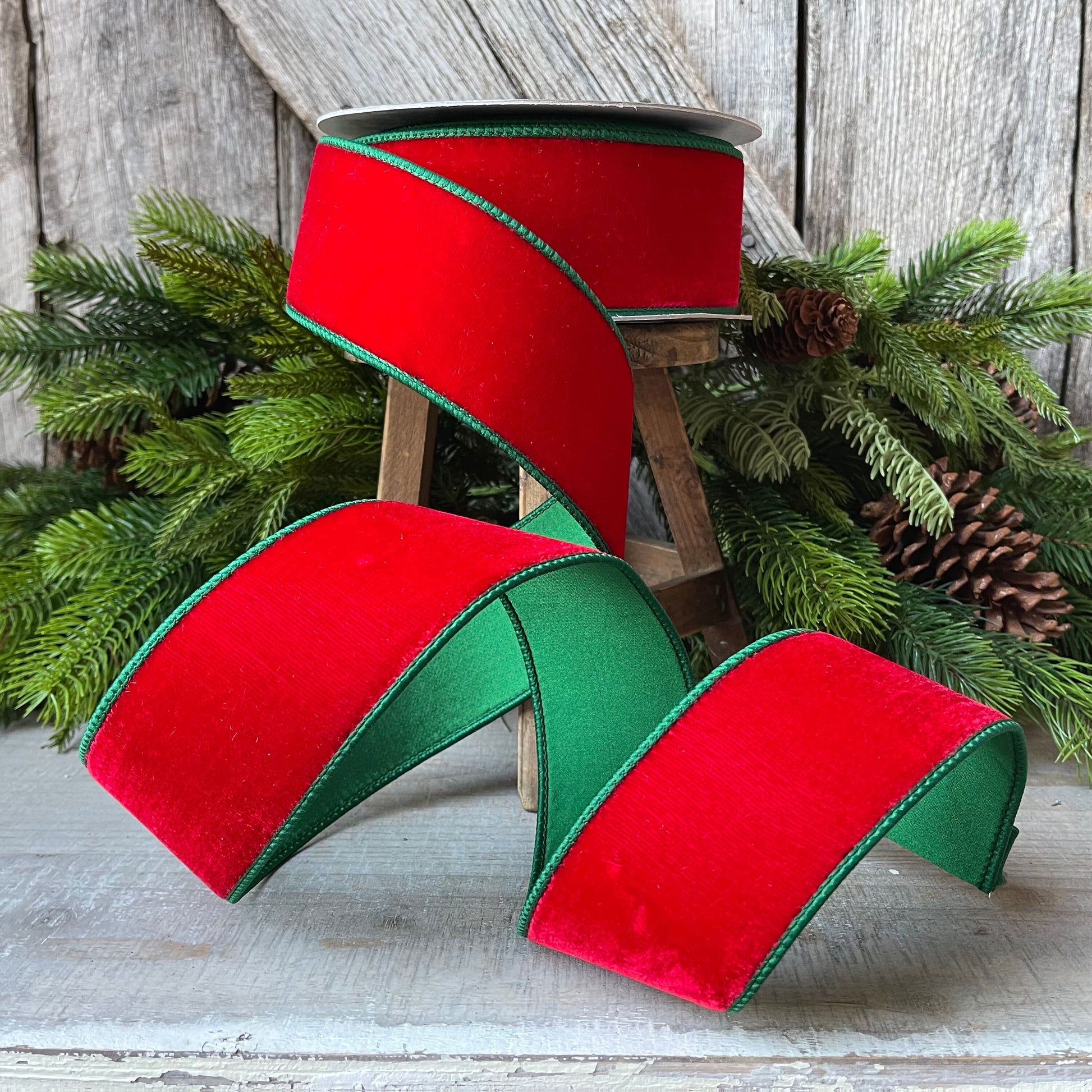 2.5" Red Emerald Velvet, Farrisilk Ribbon, 2 Tone Velvet