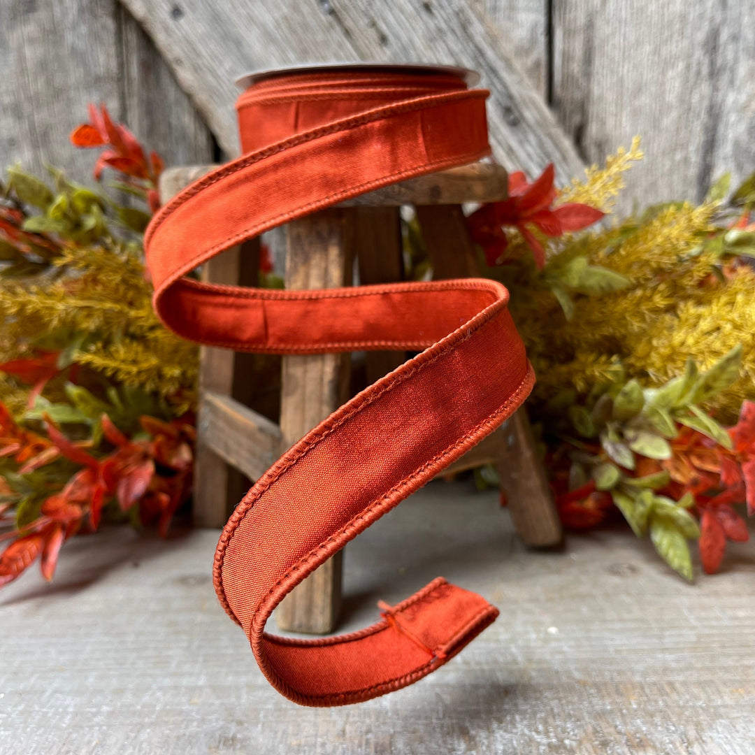 1" Orange Cinnamon Taffeta Ribbon, Farrisilk Ribbon, Wired Ribbon