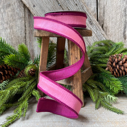 1" Pink Contrast Taffeta, Farrisilk Ribbon, Wired Ribbon