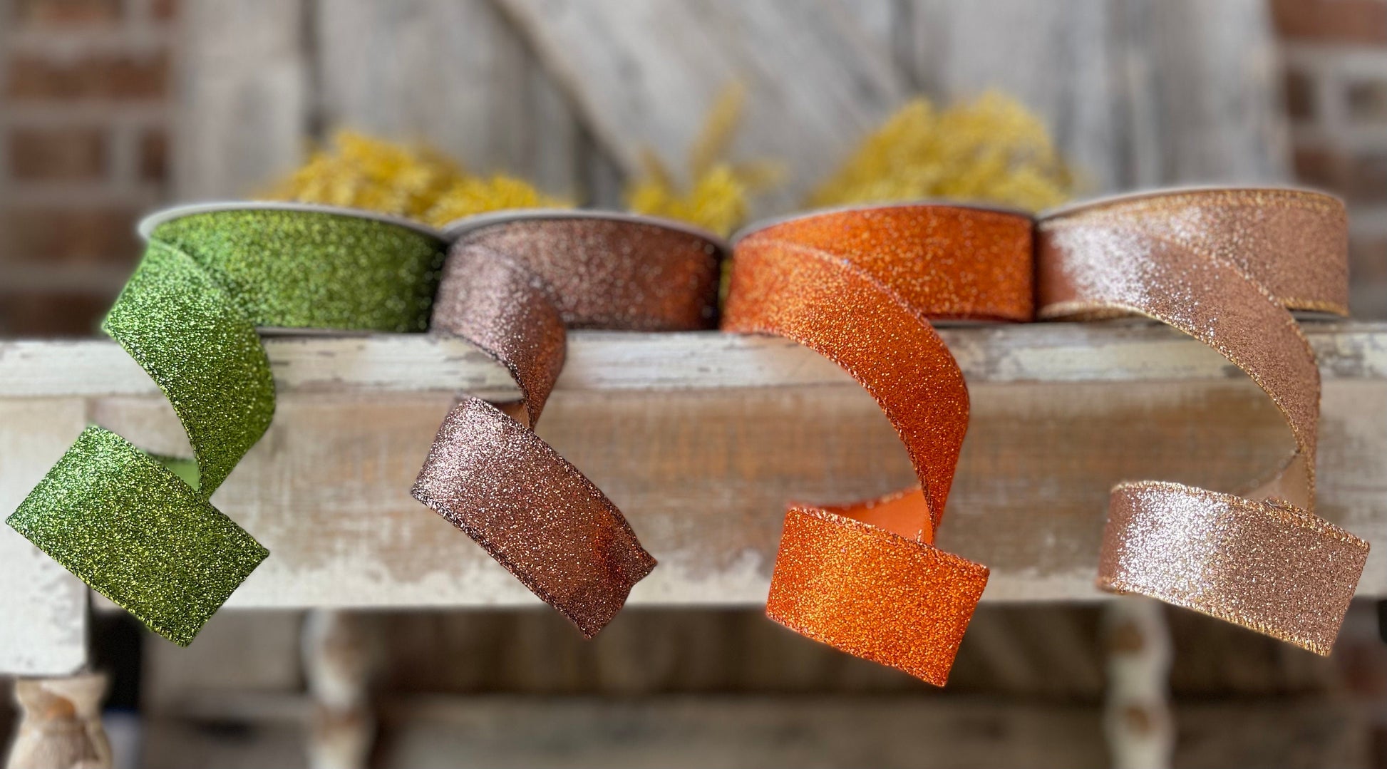 1.5" Fall Diamond Dust Wired Ribbon, Farrisilk Ribbon, Glitter Ribbon