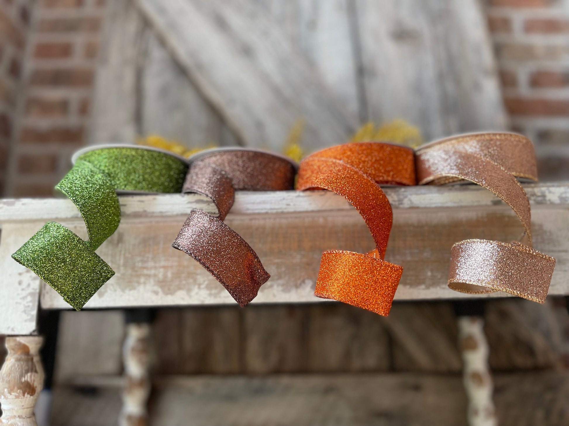 1.5" Fall Diamond Dust Wired Ribbon, Farrisilk Ribbon, Glitter Ribbon