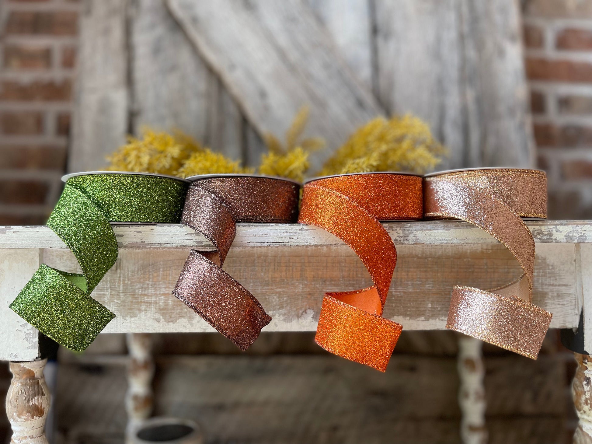 1.5" Fall Diamond Dust Wired Ribbon, Farrisilk Ribbon, Glitter Ribbon