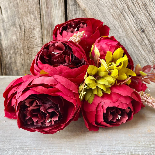 Red Fall Peony Bush, Fall Floral Bush, Artificial Floral Bush