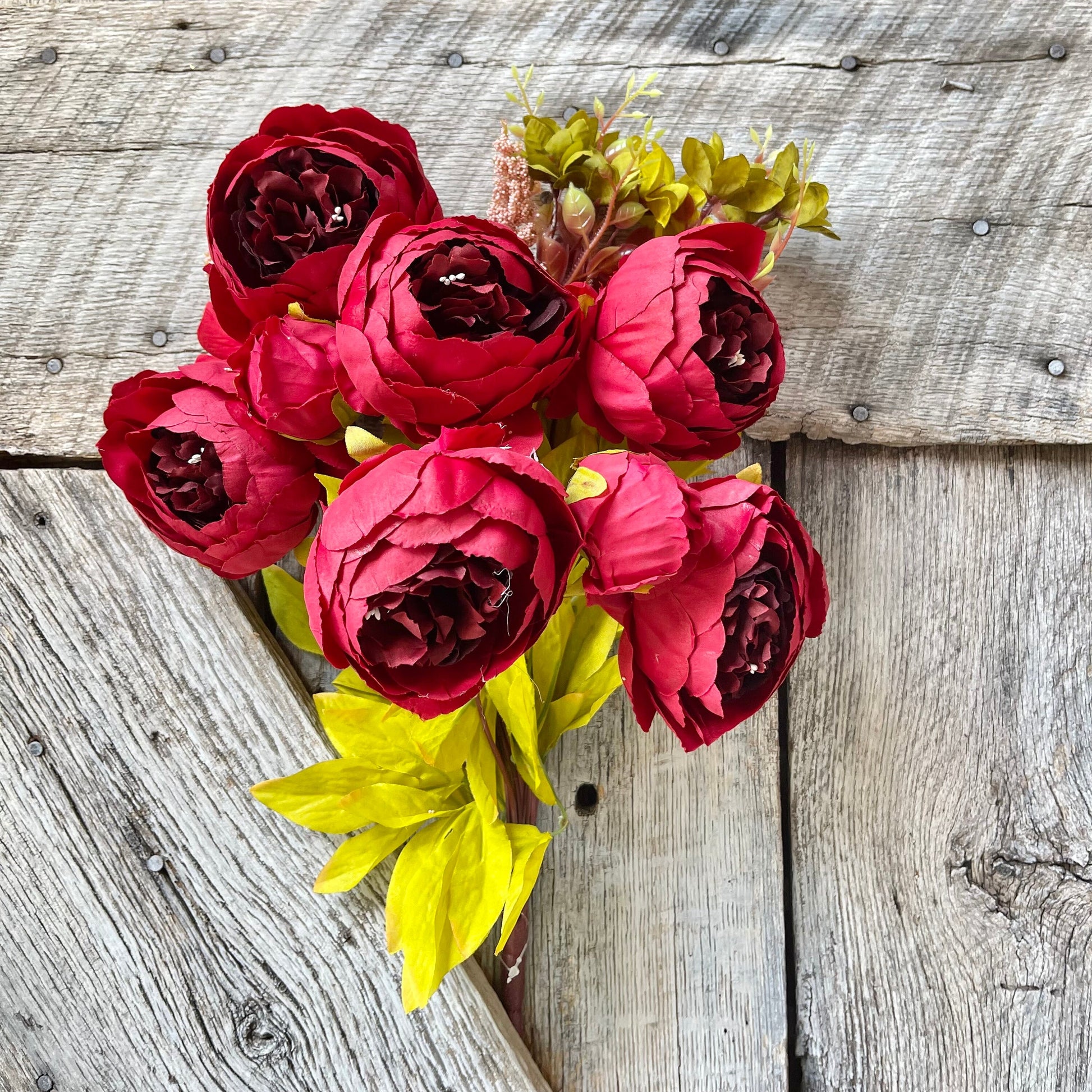 Red Fall Peony Bush, Fall Floral Bush, Artificial Floral Bush