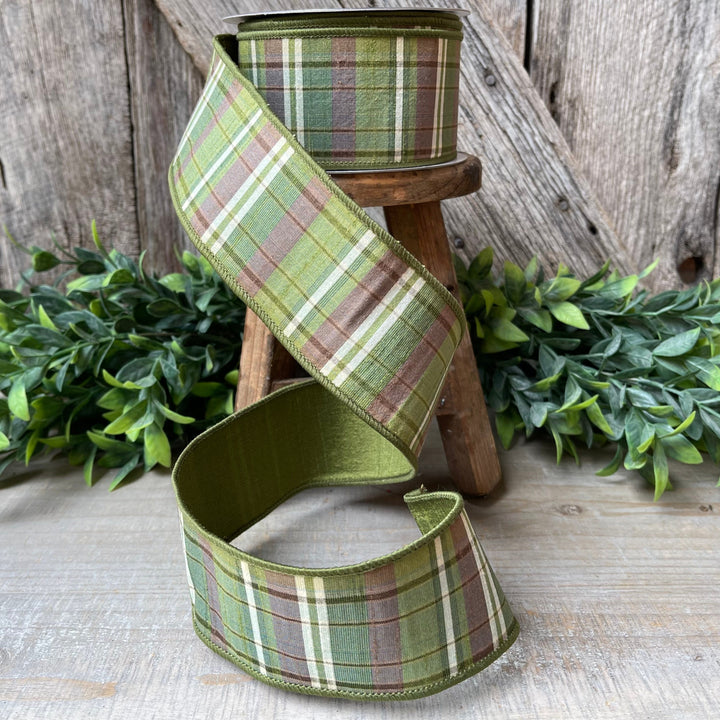 2.5" Green Plaid Ribbon, Sherwood Plaid