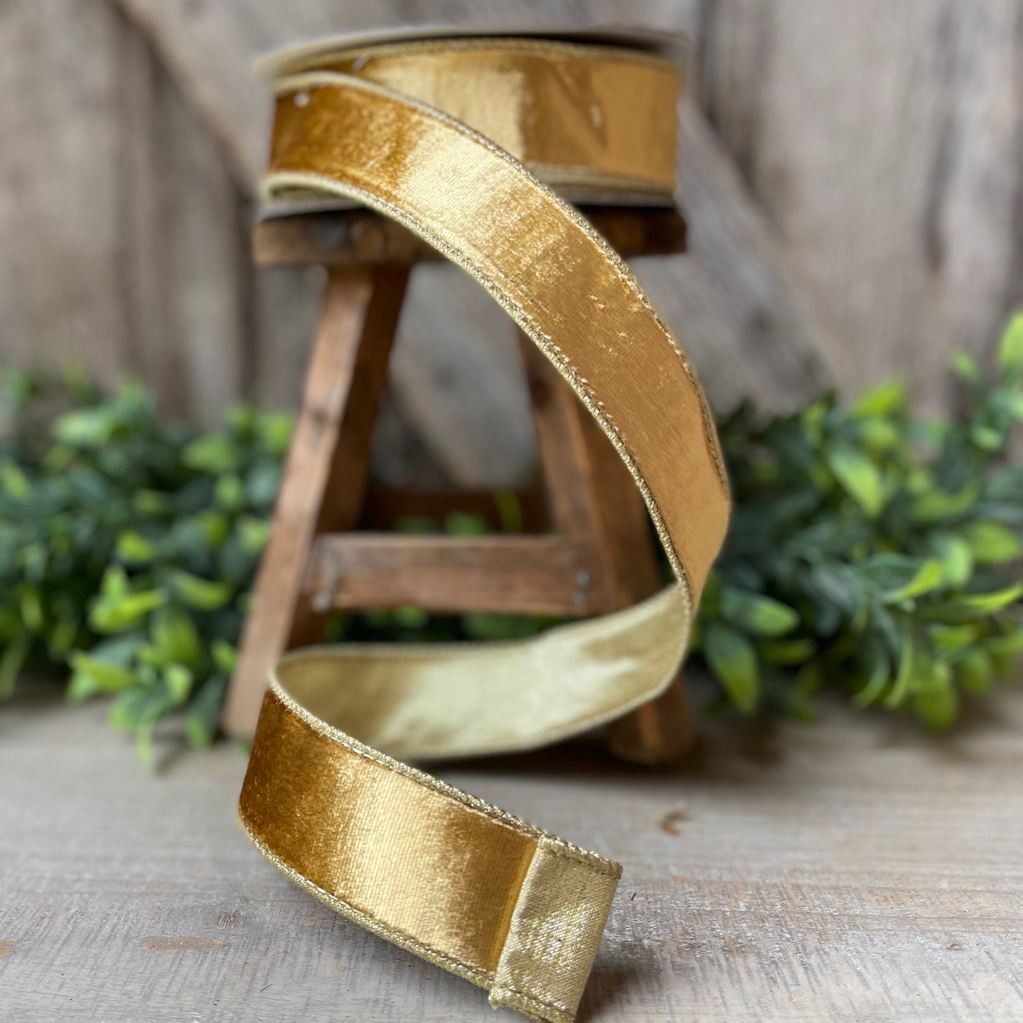 1.5" Gold velvet Ribbon, Farrisilk ribbon, Gold ribbon