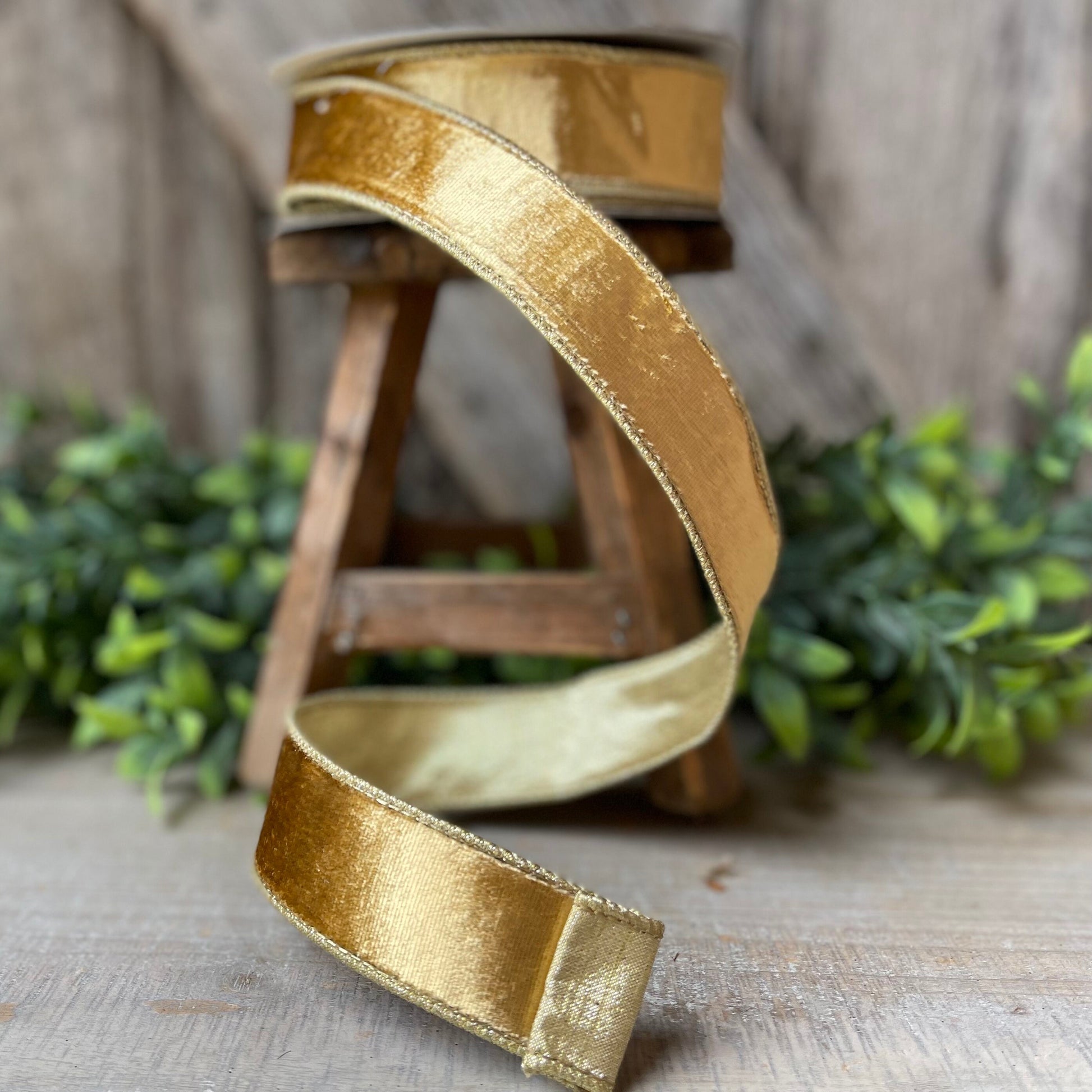 1.5" Gold velvet Ribbon, Farrisilk ribbon, Gold ribbon