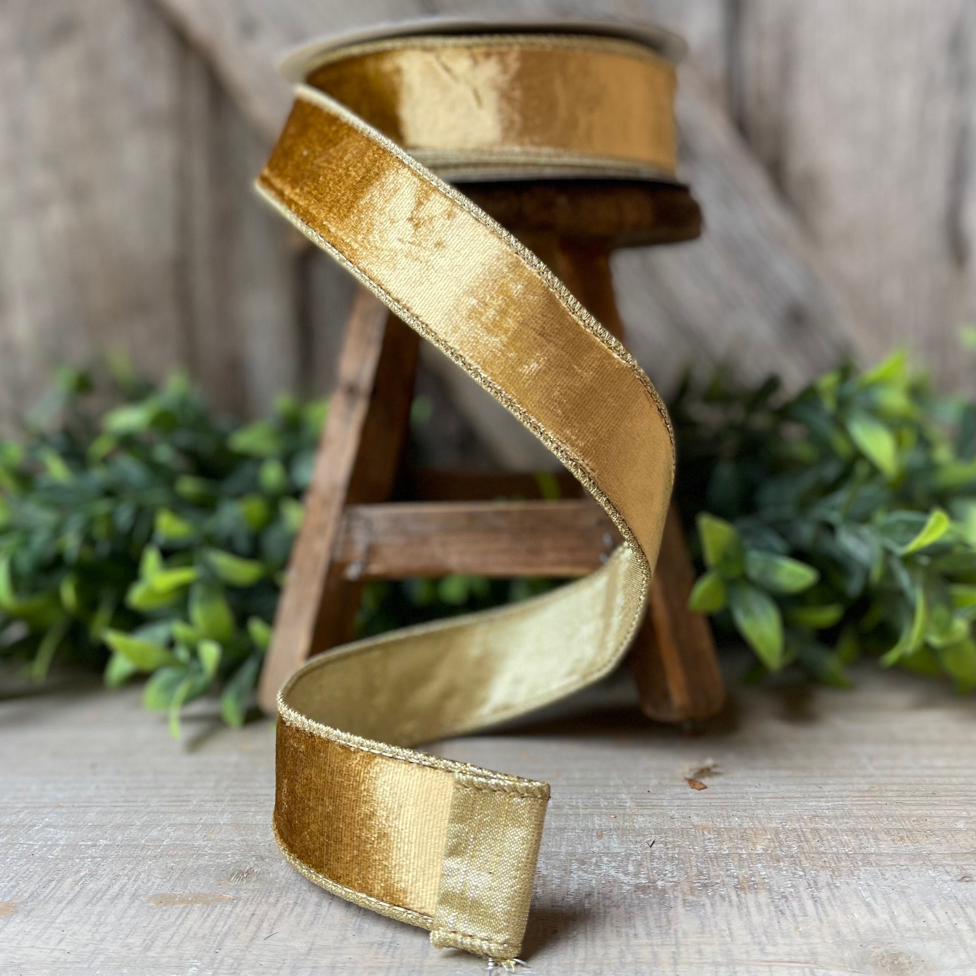 1.5" Gold velvet Ribbon, Farrisilk ribbon, Gold ribbon