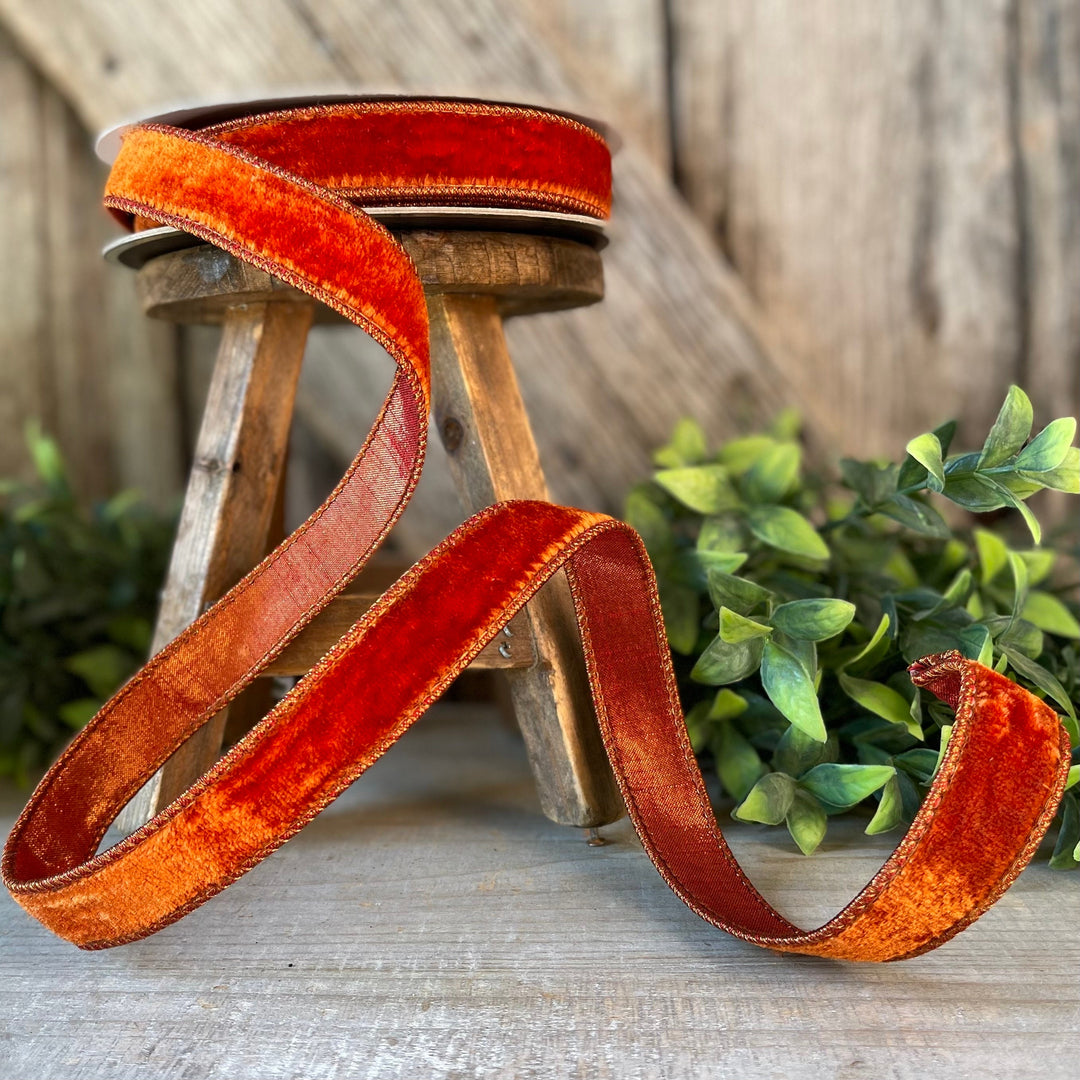 1" Cinnamon Velvet Ribbon, Farrisilk ribbon, fall velvet