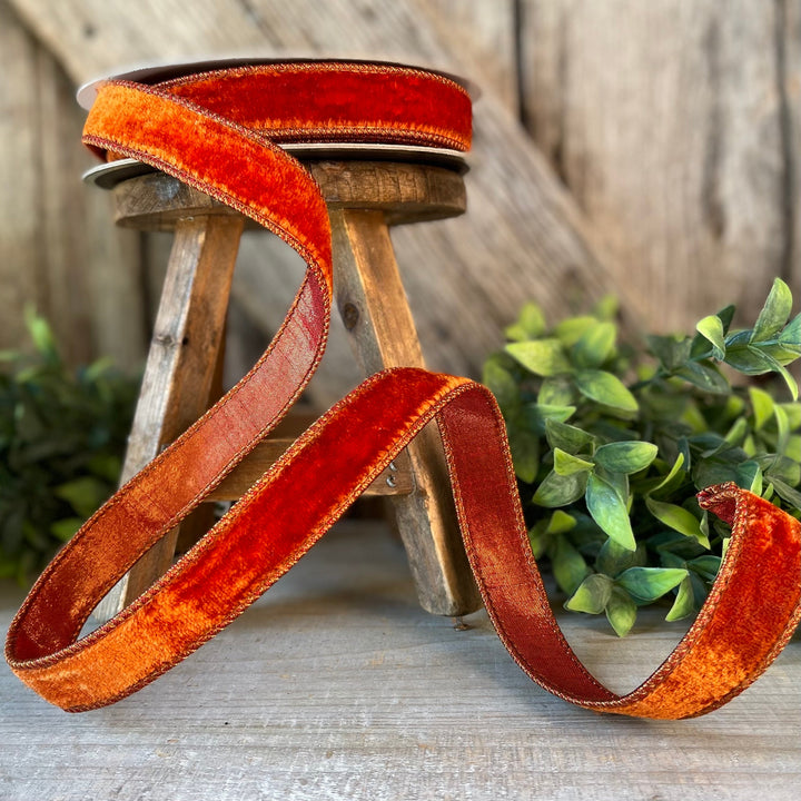 1" Cinnamon Velvet Ribbon, Farrisilk ribbon, fall velvet