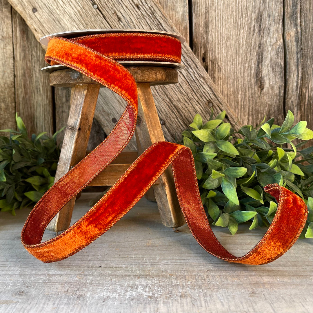 1" Cinnamon Velvet Ribbon, Farrisilk ribbon, fall velvet