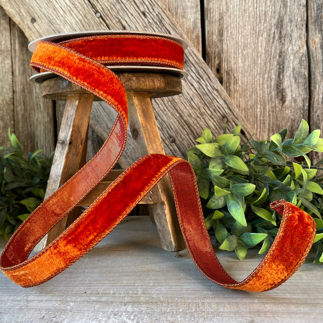 1" Cinnamon Velvet Ribbon, Farrisilk ribbon, fall velvet