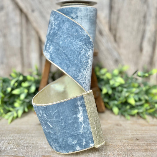 4" French Blue Velvet, Light Blue Velvet Ribbon, Wired Ribbon