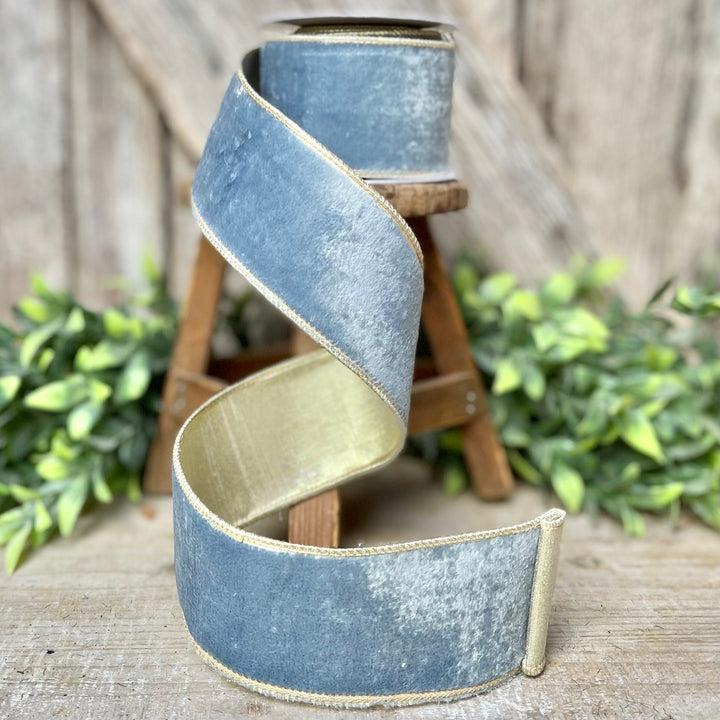 2.5" French Blue Velvet, Light Blue Velvet Ribbon, Wired Ribbon