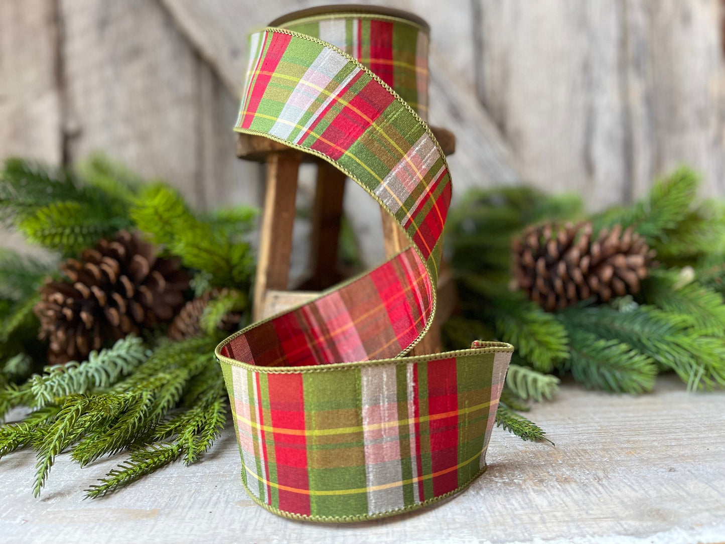 2.5" Red Green Elfy Plaid by Farrisilk, Christmas Ribbon