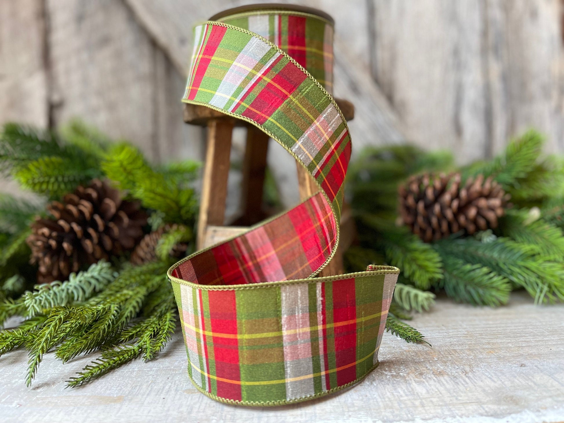 2.5" Red Green Elfy Plaid by Farrisilk, Christmas Ribbon
