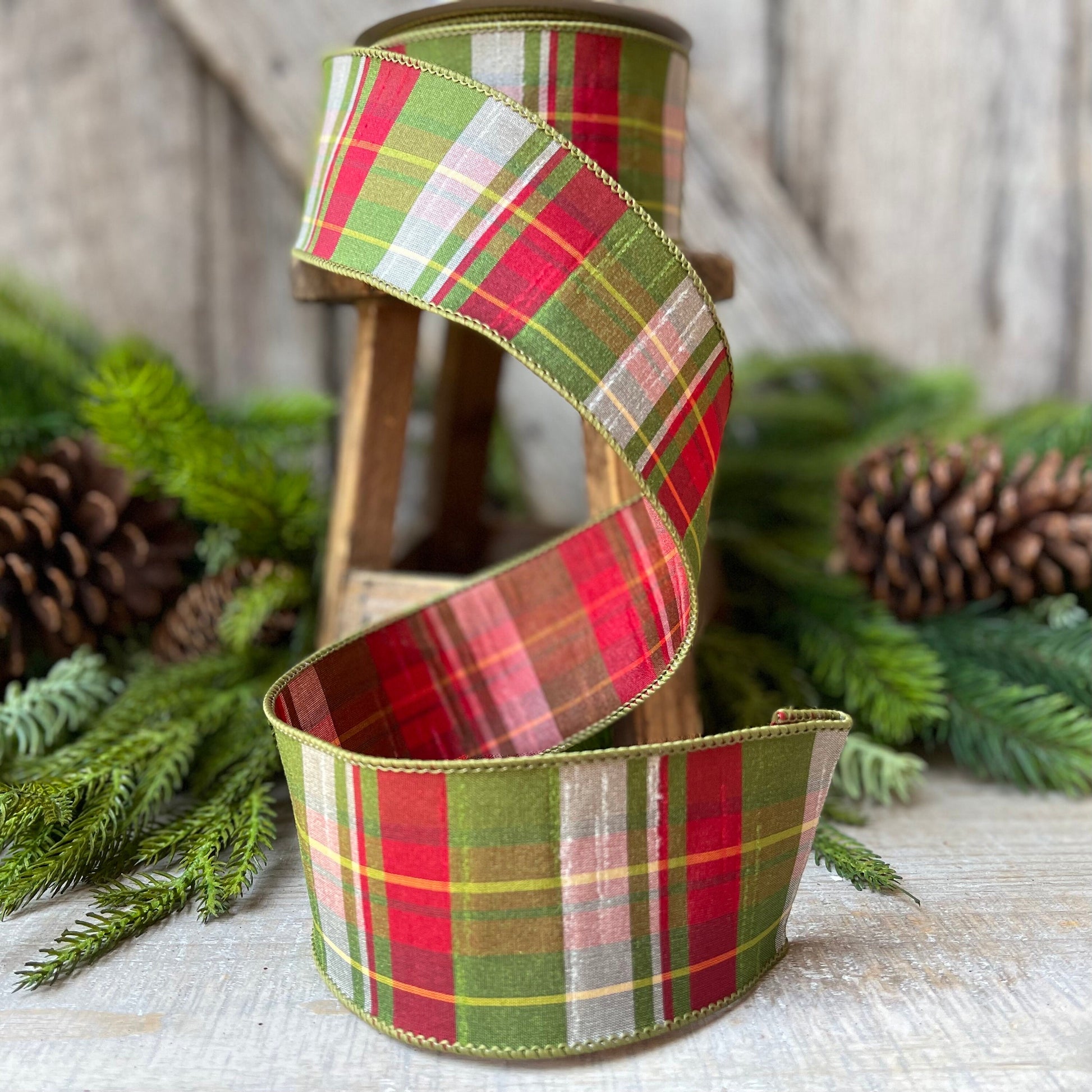 2.5" Red Green Elfy Plaid by Farrisilk, Christmas Ribbon