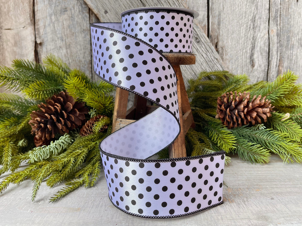 2.5" White & Black Mini Dots, Farrisilk Ribbon