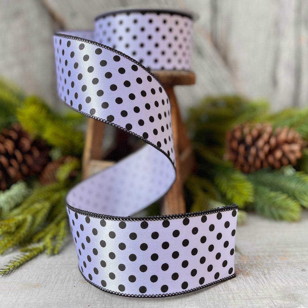 2.5" White &amp; Black Mini Dots, Farrisilk Ribbon, Polka Dot RIbbon