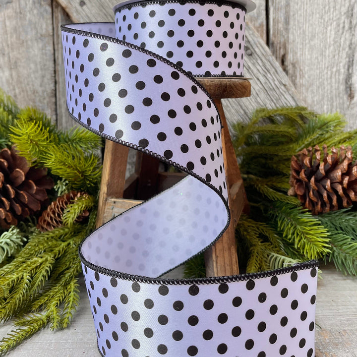 2.5" White &amp; Black Mini Dots, Farrisilk Ribbon, Polka Dot RIbbon