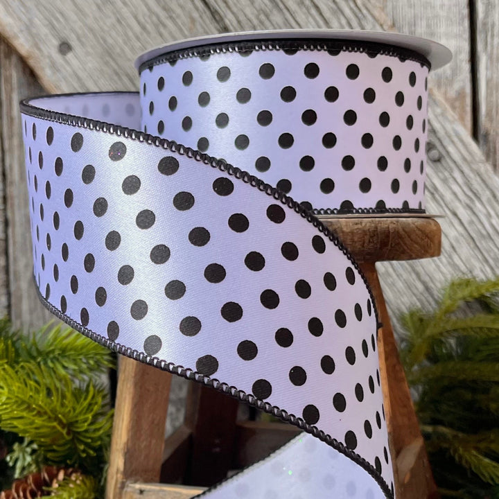 2.5" White &amp; Black Mini Dots, Farrisilk Ribbon, Polka Dot RIbbon