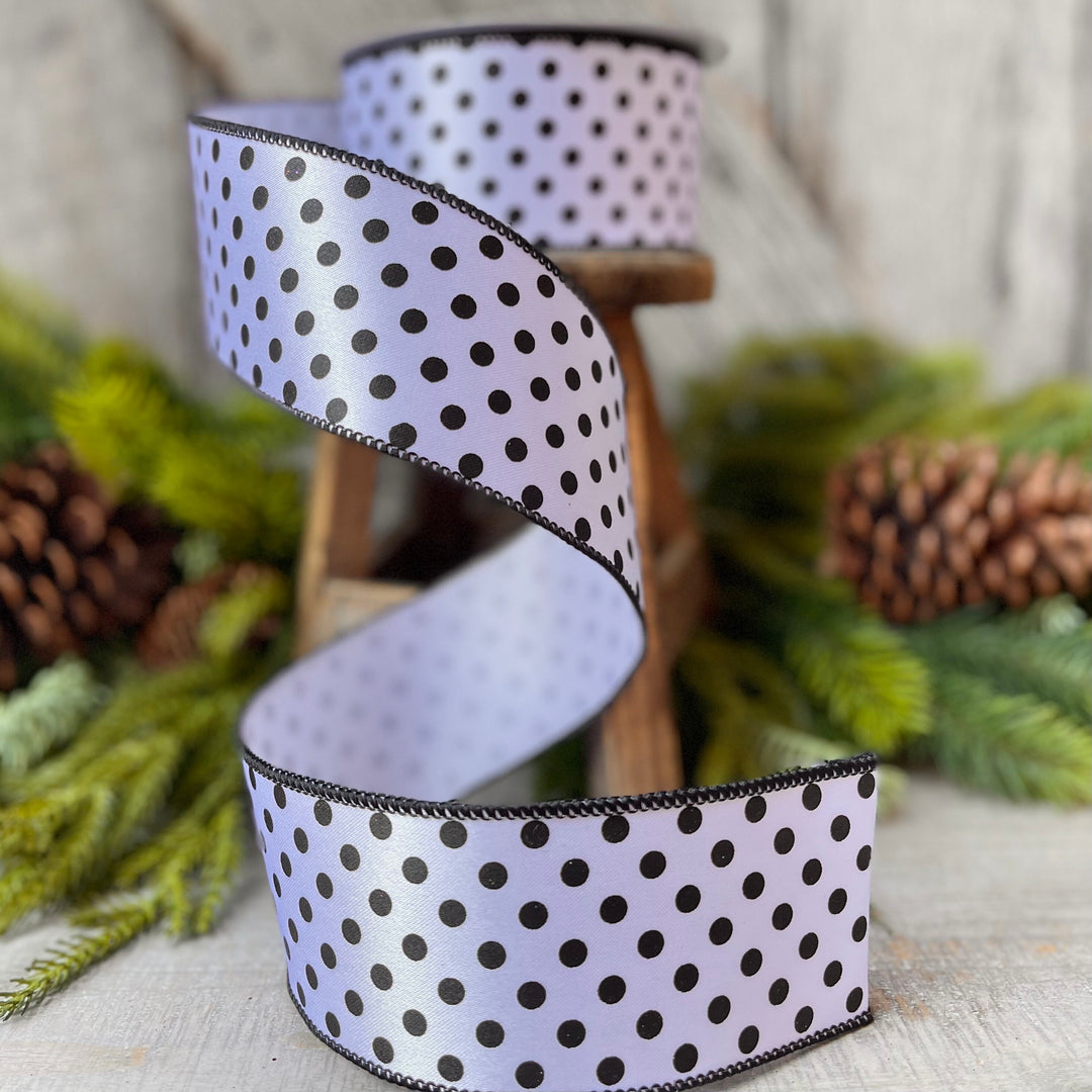 2.5" White &amp; Black Mini Dots, Farrisilk Ribbon, Polka Dot RIbbon