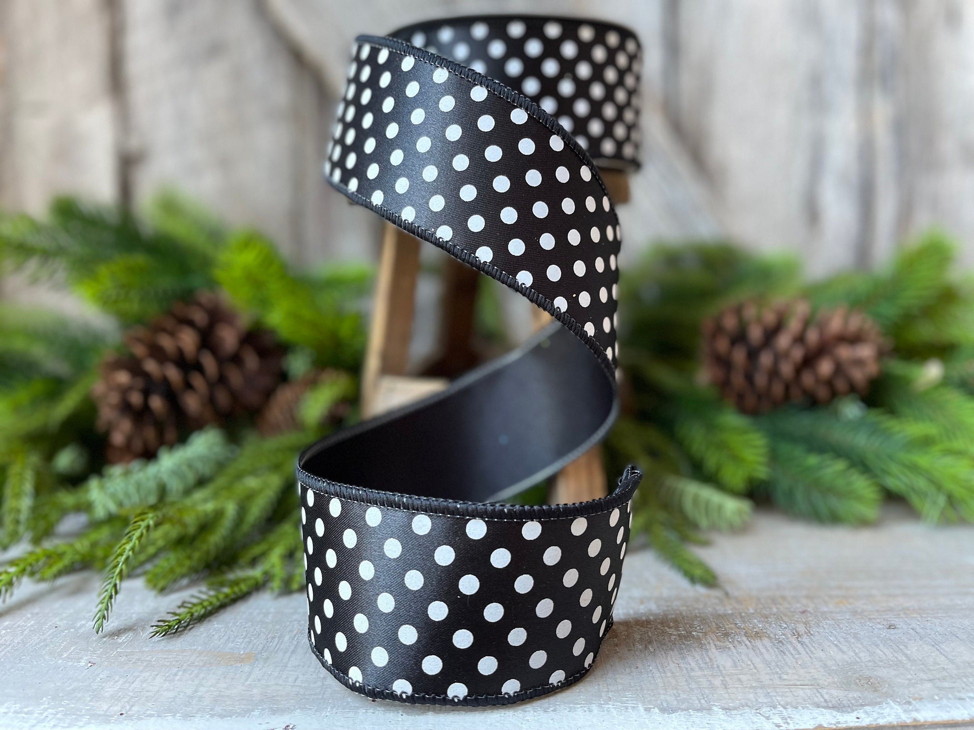 2.5" Black White Mini Dots, Farrisilk Ribbon, Polka Dot RIbbon