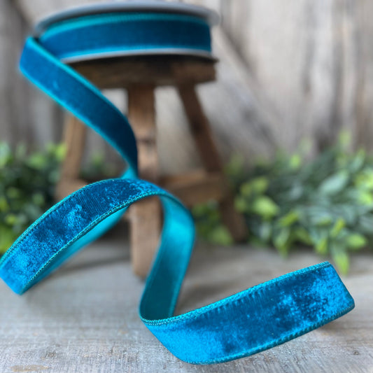 1" Turquoise Velvet Luster RIbbon, Farrisilk Ribbon, Velvet RIbbon