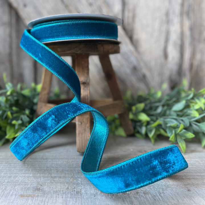 1" Turquoise Velvet Luster RIbbon, Farrisilk Ribbon, Velvet RIbbon
