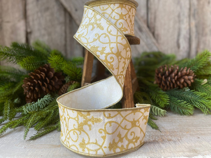 2.5" Ivory Gold CASSIA ACANTHUS, Farrisilk Ribbon