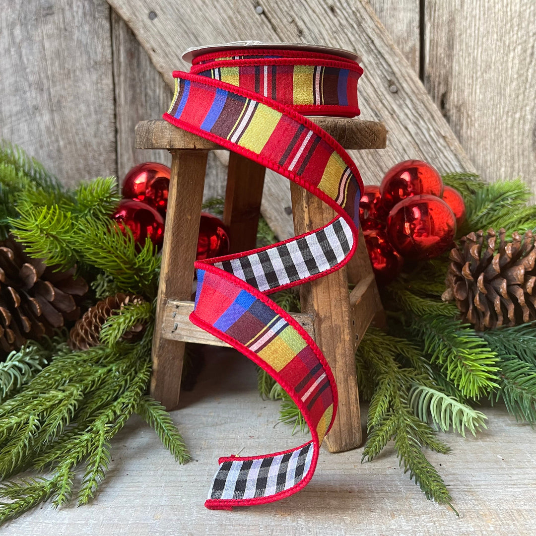 1" Nutcracker plaid ribbon, Farrisilk, Plaid Check