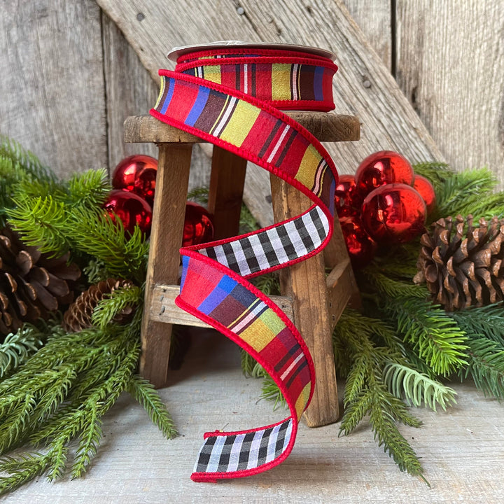 1" Nutcracker plaid ribbon, Farrisilk, Plaid Check