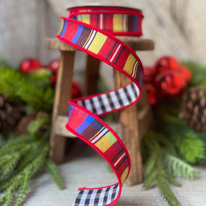 1" Nutcracker plaid ribbon, Farrisilk, Plaid Check