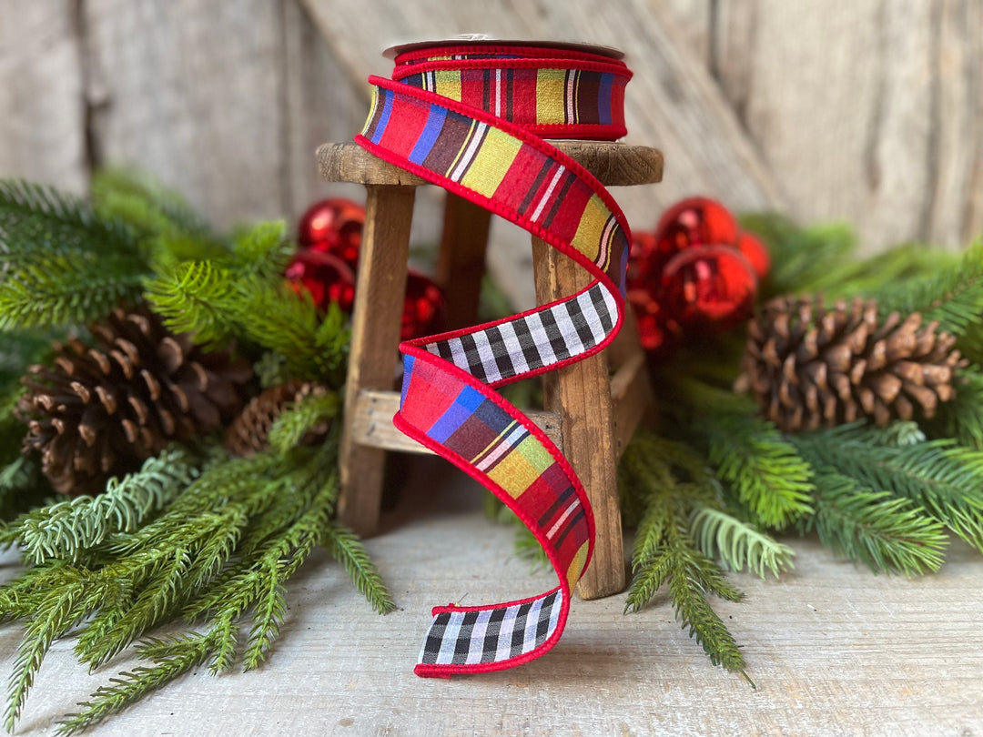 1" Nutcracker plaid ribbon, Farrisilk, Plaid Check