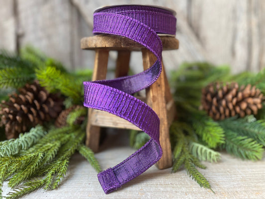 1" Purple Pleated Metallic Wired Ribbon, Farrisilk Ribbon